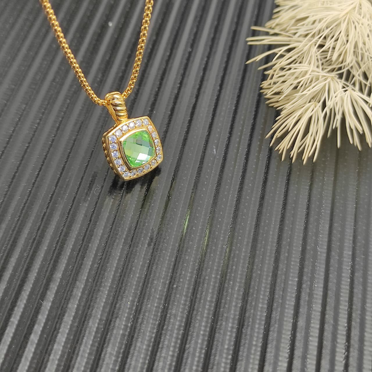 David Yurman Gold and Green Stone Necklace